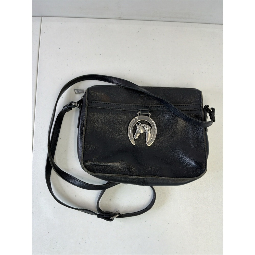 Patricia Nash Heritage Horseshoe Black Crossbody Bag Silver Hardware